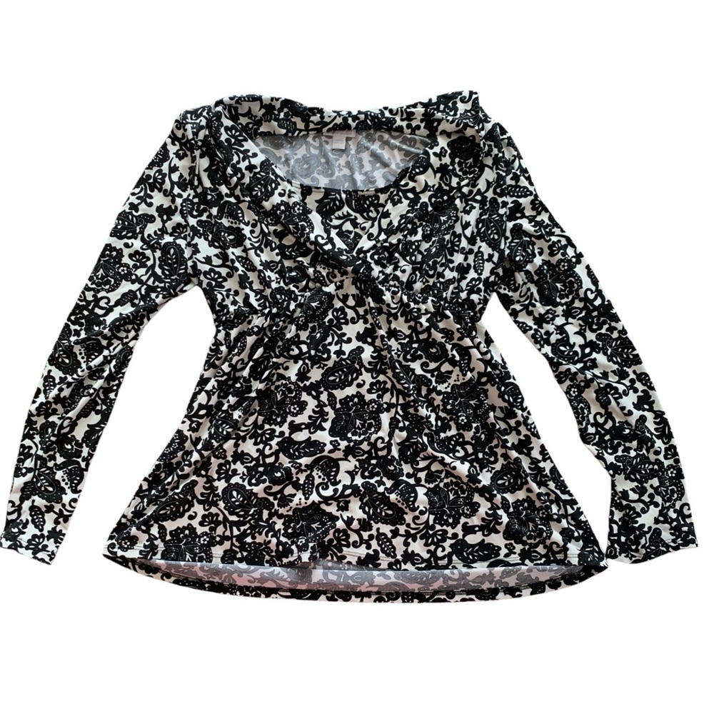 A Pea in the Pod Maternity Blouse Black & White Large V-Neck Crossover Sleeves